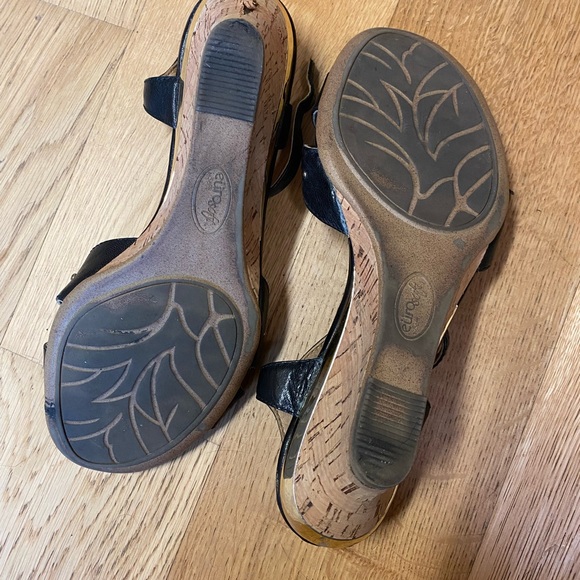 Black leather platform wedge sandals 9.5 - Picture 6 of 7